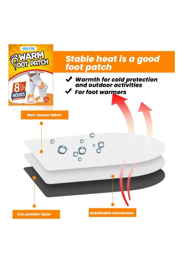 ERAYCEE Foot Warm Patch 6 PCS Safe And Adhesive Heat Patch  Feet Warmers For On-The-Go Warmth For Outdoor Activities Skiing Hiking Heating Patch Winter Body Warmer  - Image 2