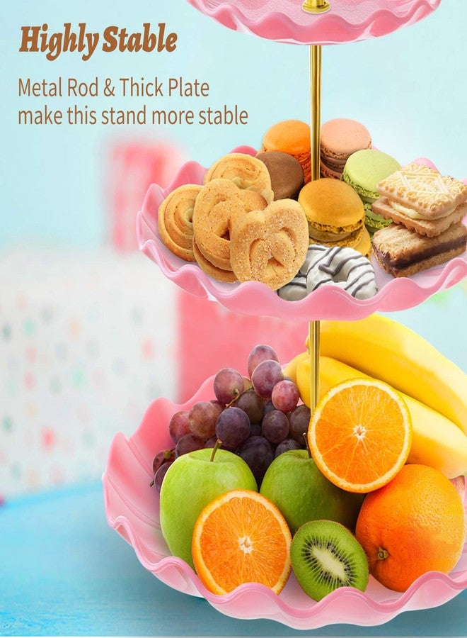 BACUTHY 3 Tier Cupcake Stand Holder, Plastic Cup Cake Stand Tower with Tiered Serving Tray for Cupcakes, Donuts, Fruits and More, Pink - Image 4