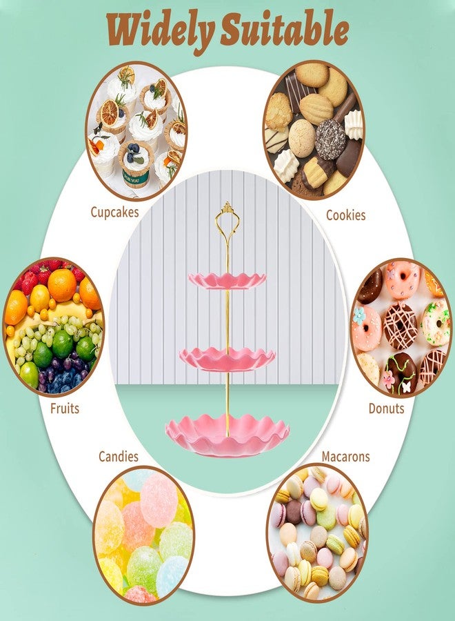 BACUTHY 3 Tier Cupcake Stand Holder, Plastic Cup Cake Stand Tower with Tiered Serving Tray for Cupcakes, Donuts, Fruits and More, Pink - Image 5