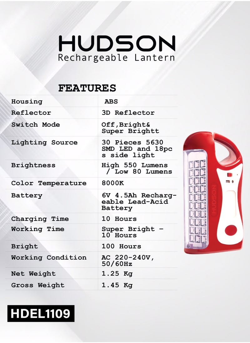 Hudson - Emergency Rechargeable Lantern Assorted  HDEL1109 - Image 1