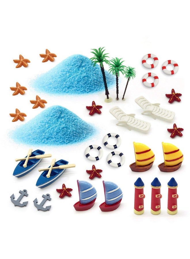 ornerx Miniature Fairy Garden Ornament Kit Summer Beach 34 Pcs - Image 1