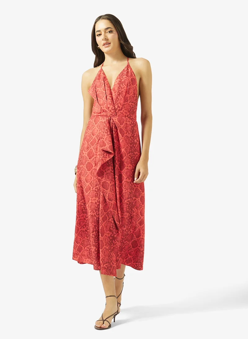 Plunge Neck Animal Print Dress