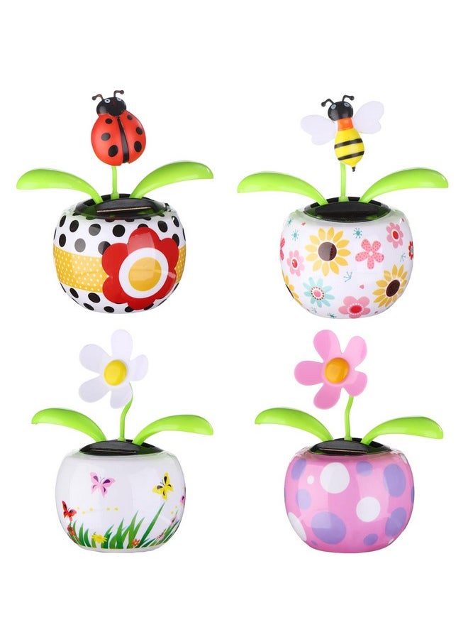 Welecom 4 Solar Dancing Bee Toy Solar Powered Dancing Sun Flower In Colorful Pots Swinging Ladybug Shape Flip Flap Animated Bobblehead Dancer Window Rose Sun Catcher Car Dashboard Decor  - Image 1