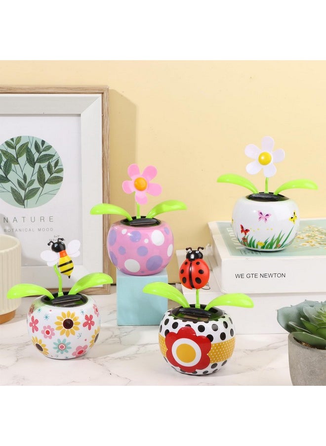 Welecom 4 Solar Dancing Bee Toy Solar Powered Dancing Sun Flower In Colorful Pots Swinging Ladybug Shape Flip Flap Animated Bobblehead Dancer Window Rose Sun Catcher Car Dashboard Decor  - Image 4