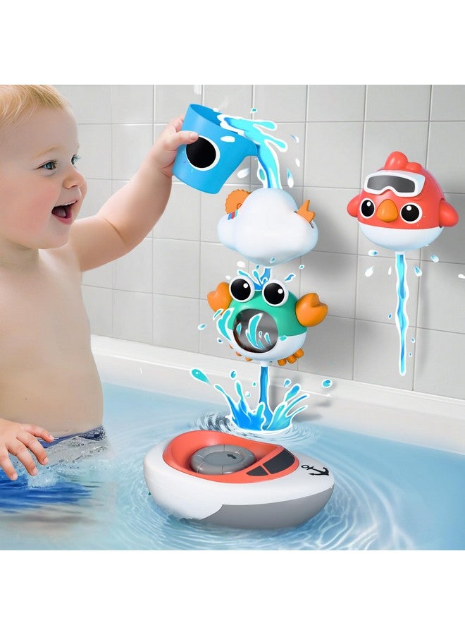iPlay, iLearn Baby Bath Toy for Toddlers 1-3, Kids Bathtub Water Toy Set 6 8 9 12 Month W/ Shower Cup, Crab, Bird, Cloud & Wind Up Boat, Infant Fun Summer Pool Birthday Gift 2 3 4 Year Old Boys Girls - Image 1