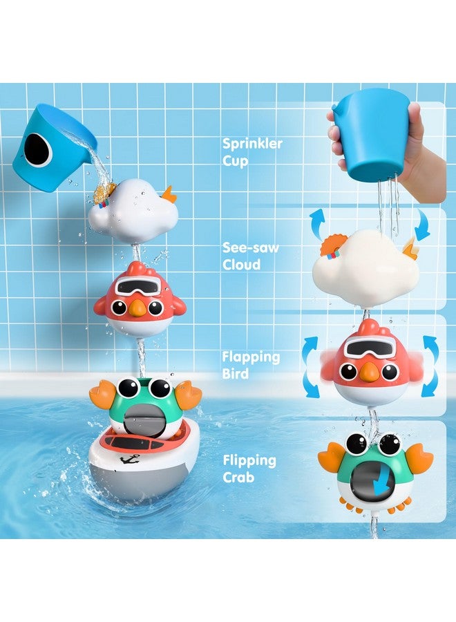 iPlay, iLearn Baby Bath Toy for Toddlers 1-3, Kids Bathtub Water Toy Set 6 8 9 12 Month W/ Shower Cup, Crab, Bird, Cloud & Wind Up Boat, Infant Fun Summer Pool Birthday Gift 2 3 4 Year Old Boys Girls - Image 2
