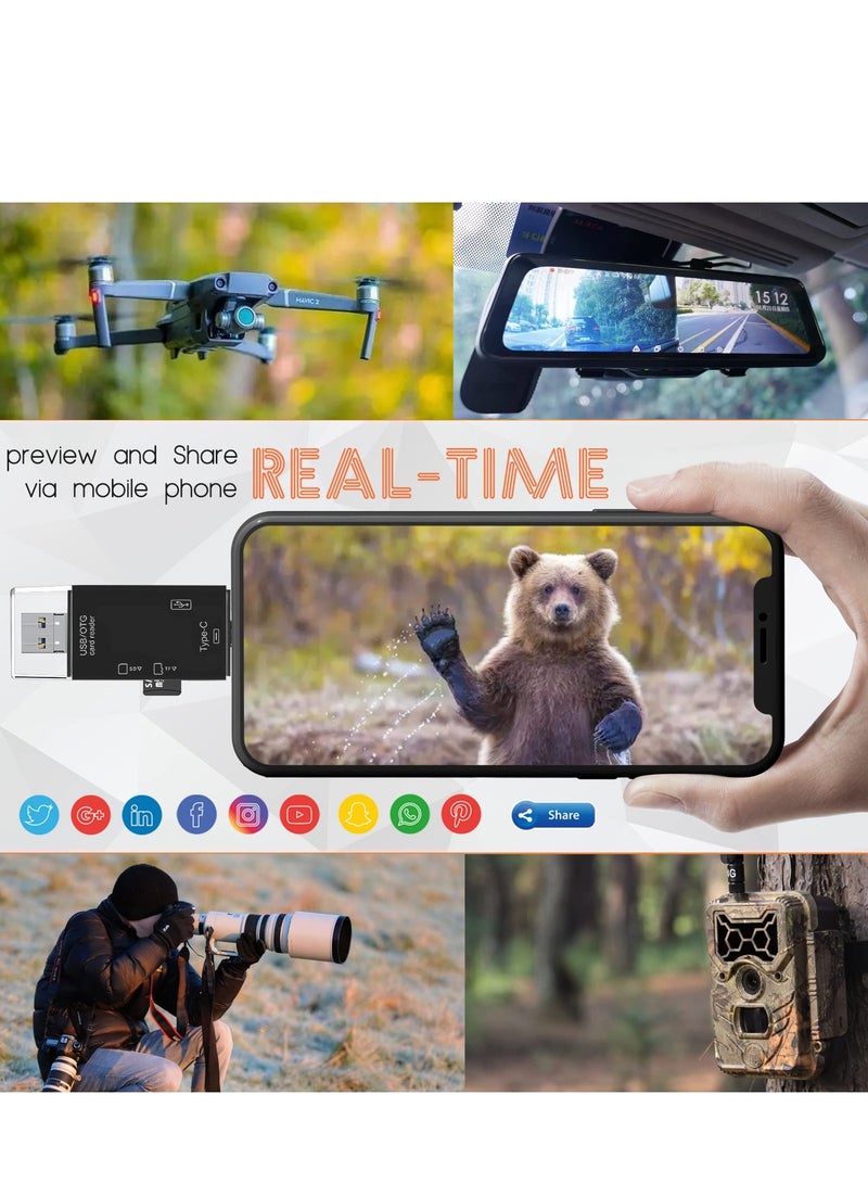 قارئ بطاقات SD، موصل مزدوج USB C، محول قارئ بطاقات ذاكرة USB 3.0، قارئ ذاكرة USB C/Micro/USB 6 في 1، كاميرا عرض