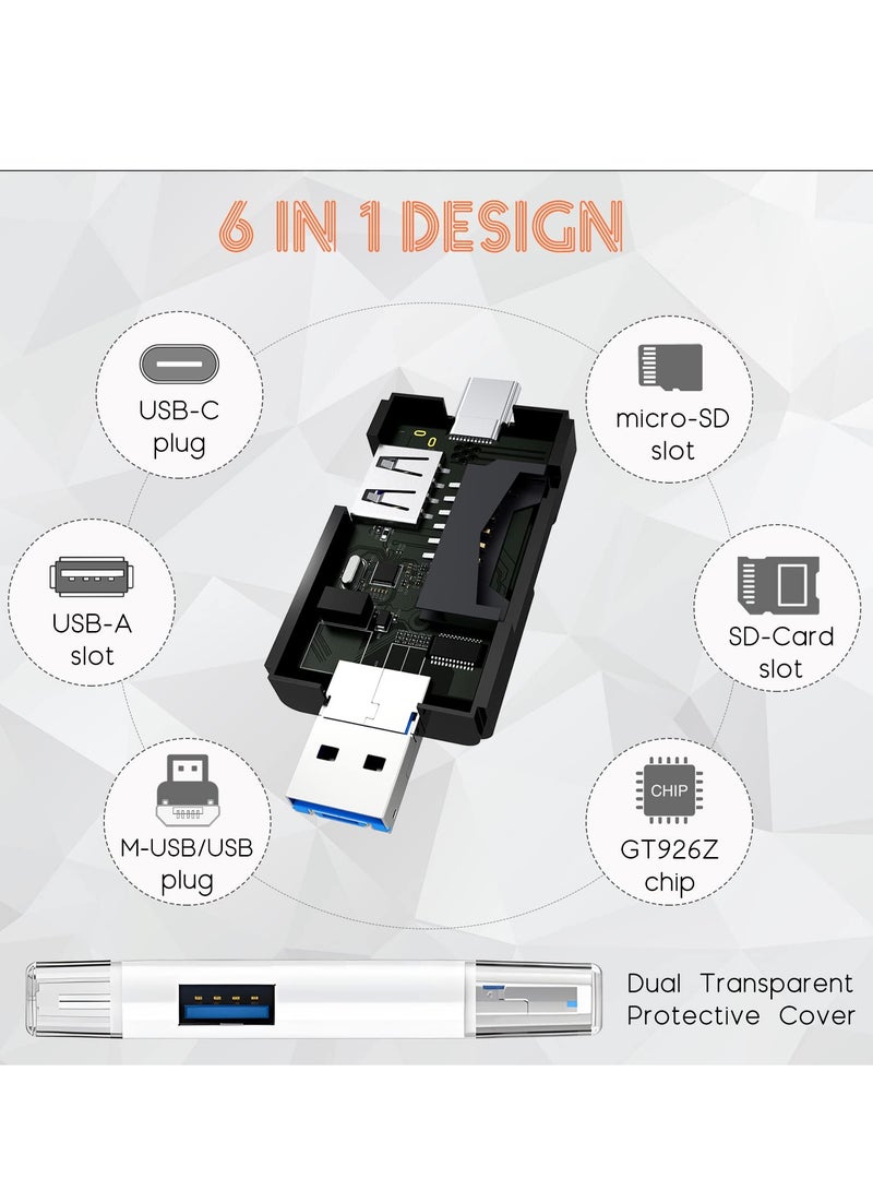 قارئ بطاقات SD، موصل مزدوج USB C، محول قارئ بطاقات ذاكرة USB 3.0، قارئ ذاكرة USB C/Micro/USB 6 في 1، كاميرا عرض