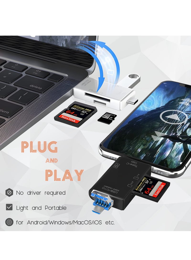 قارئ بطاقات SD، موصل مزدوج USB C، محول قارئ بطاقات ذاكرة USB 3.0، قارئ ذاكرة USB C/Micro/USB 6 في 1، كاميرا عرض