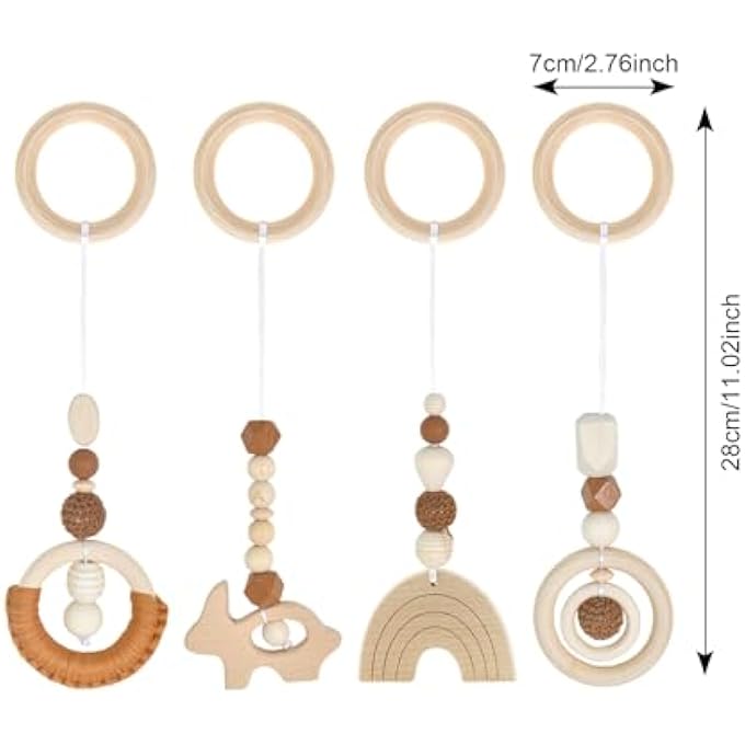 PACK OF 4 PLAY ARCH BABY TOYS FROM 0 MONTHS, GYM PLAY ARCH BABY WOODEN PENDANT, PLAY ARCH BABY TOYS FOR BABY SEAT, PRAM, CAR SEAT TOY (BROWN) - Image 3