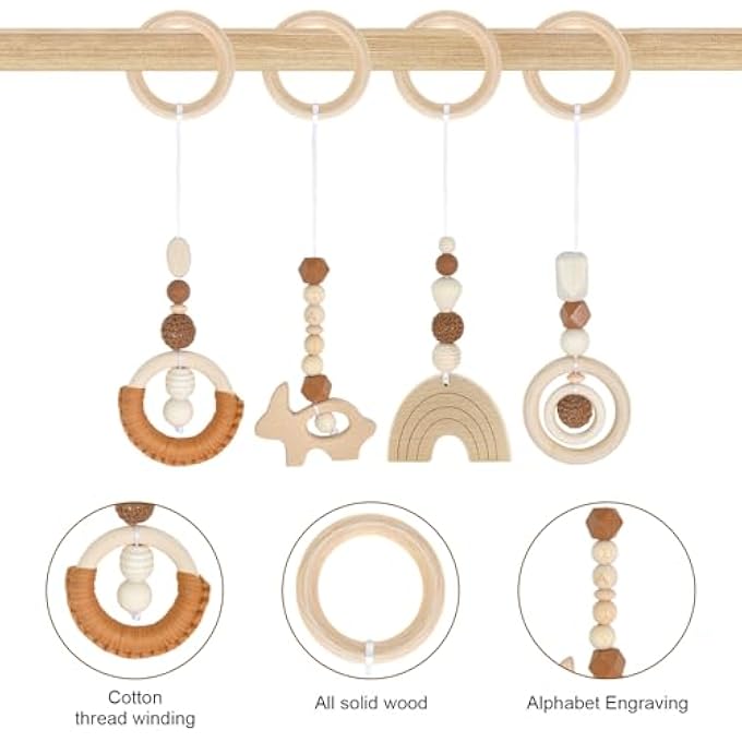 PACK OF 4 PLAY ARCH BABY TOYS FROM 0 MONTHS, GYM PLAY ARCH BABY WOODEN PENDANT, PLAY ARCH BABY TOYS FOR BABY SEAT, PRAM, CAR SEAT TOY (BROWN) - Image 5