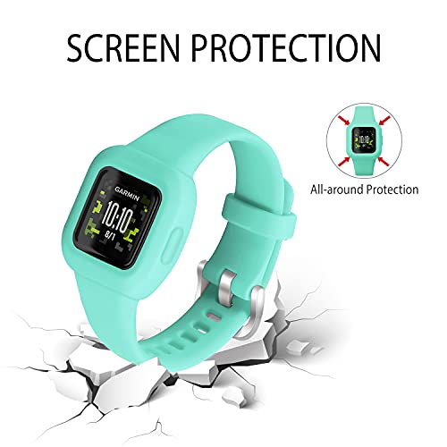Vanet 4 Pack Compatible with Garmin Vivofit Jr 3 Bands for Kids, Soft Silicone Sport Breathable Bands Adjustable Replacement for Girls Boys, Black/Navy/Lime/Teal Green - Image 2