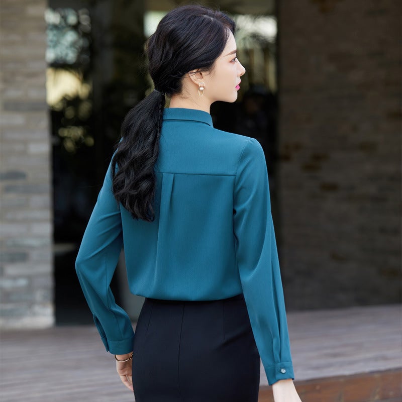 2024 Spring Lapel Collar Elegant Commuter Solid Color Shirt Dongdaemun Single-Breasted Long Sleeve Casual Versatile Cardigan Elegant - Image 5