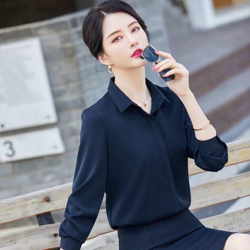 2024 Spring Lapel Collar Elegant Commuter Solid Color Shirt Dongdaemun Single-Breasted Long Sleeve Casual Versatile Cardigan Elegant - Image 4
