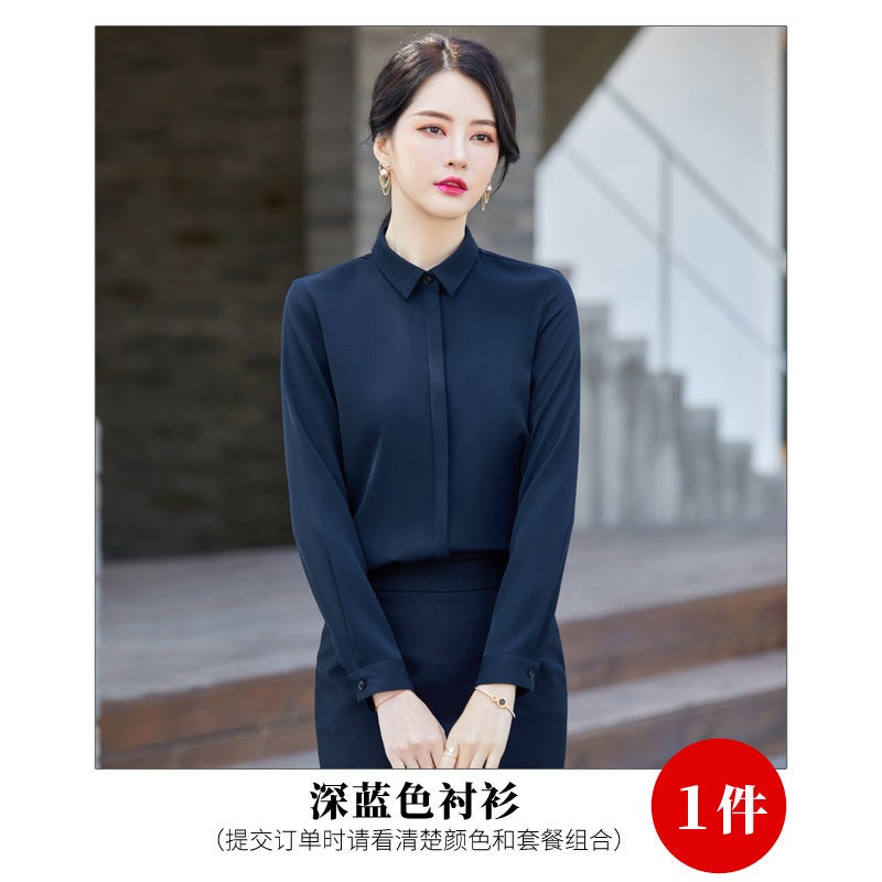 2024 Spring Lapel Collar Elegant Commuter Solid Color Shirt Dongdaemun Single-Breasted Long Sleeve Casual Versatile Cardigan Elegant - Image 1
