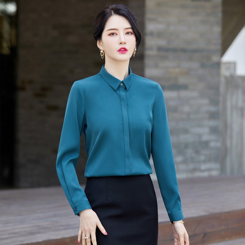 2024 Spring Lapel Collar Elegant Commuter Solid Color Shirt Dongdaemun Single-Breasted Long Sleeve Casual Versatile Cardigan Elegant - Image 3