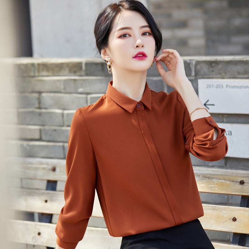 2024 Spring Lapel Collar Elegant Commuter Solid Color Shirt Dongdaemun Single-Breasted Long Sleeve Casual Versatile Cardigan Elegant - Image 2