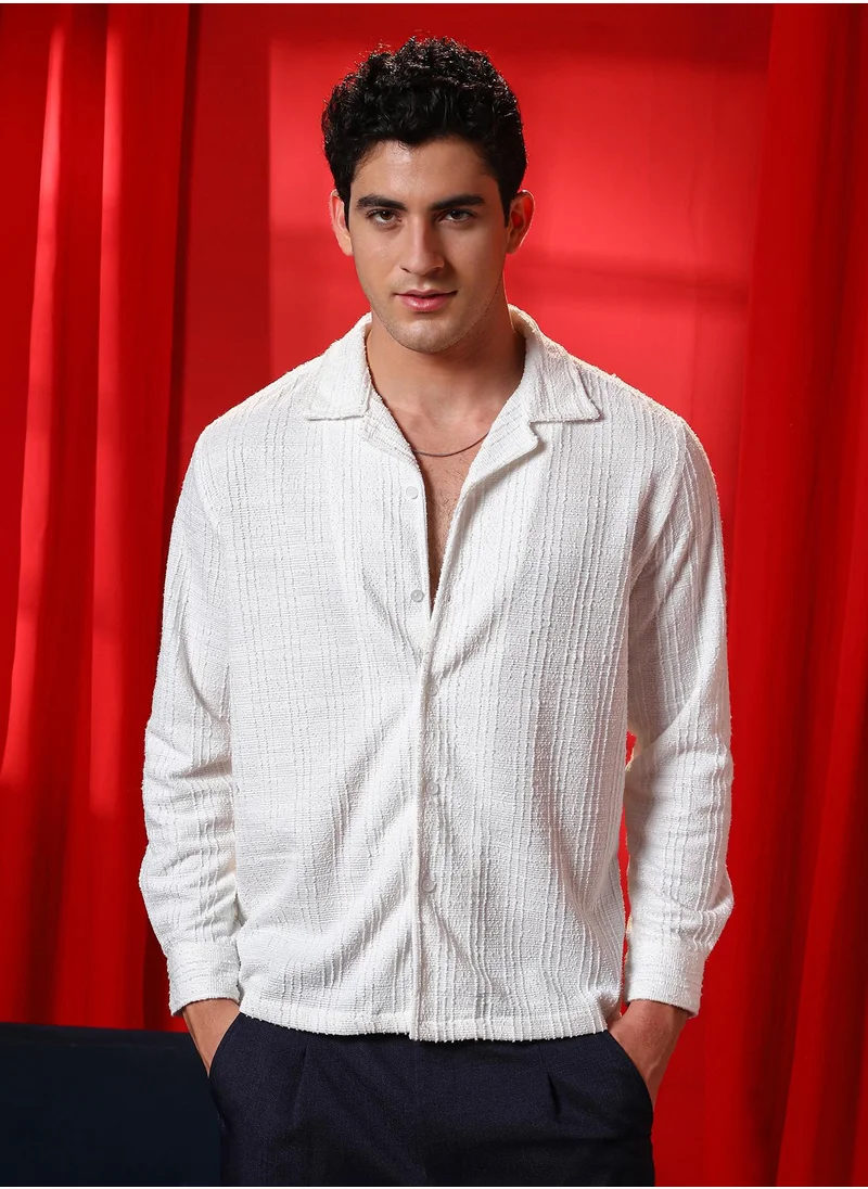 كامبوس سوترا Men's Cream White Tactile Cuban Shirt