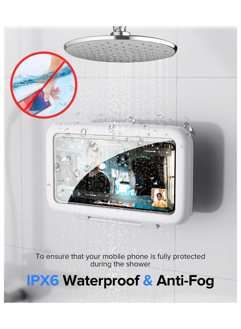 KASTWAVE Waterproof Shower Phone Holder, Shower Phone Case High Sensitivity Touch Screen Wall Mount, Adjustable Wall Phone Case for Bathroom Bathtub Kitchen, Compatible with 4.7"-6.8" Mobile Phones (White) - Image 2