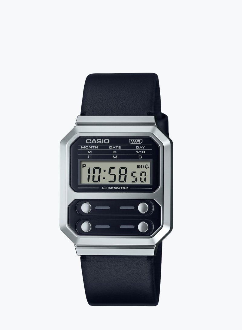 Casio Unisex Leather Black Strap Digital Watch - A100WEL-1ADF - Image 1