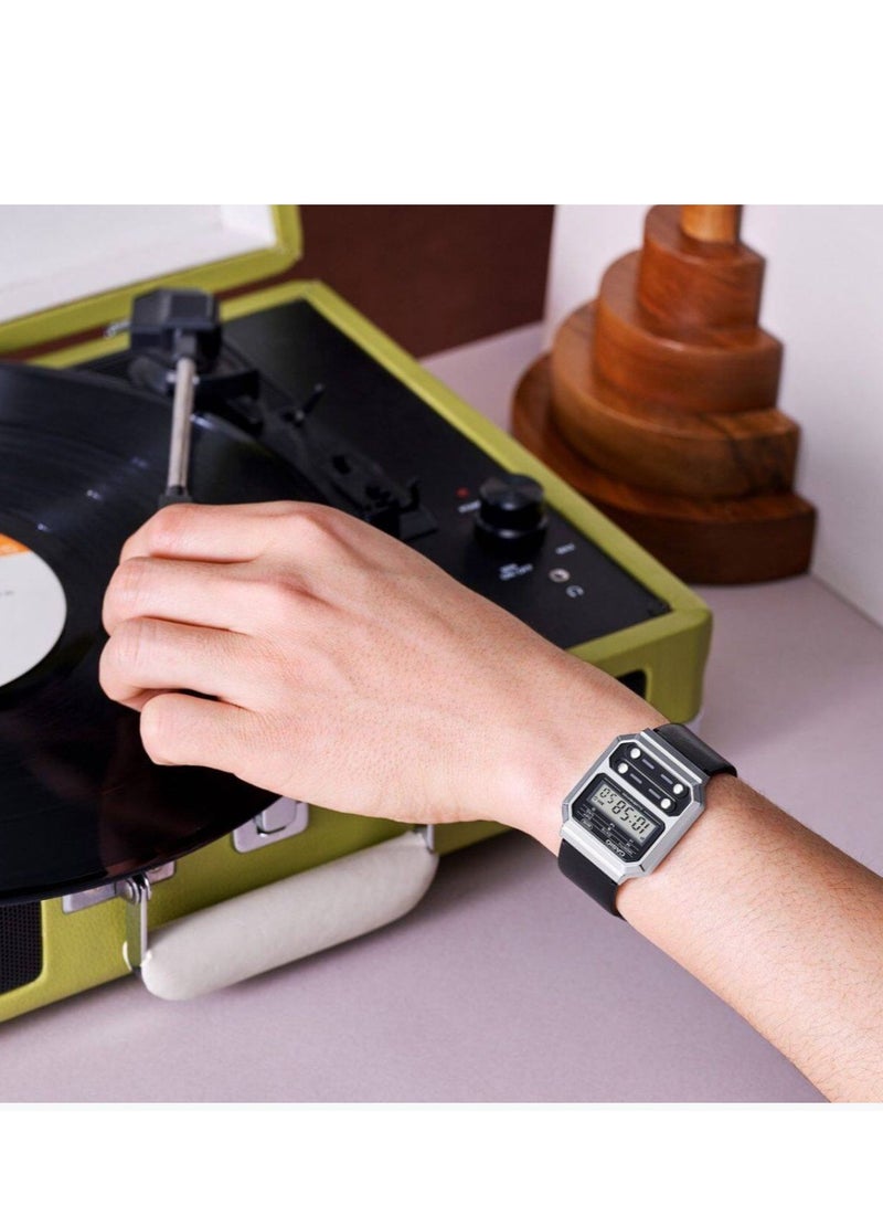 Casio Unisex Leather Black Strap Digital Watch - A100WEL-1ADF - Image 2