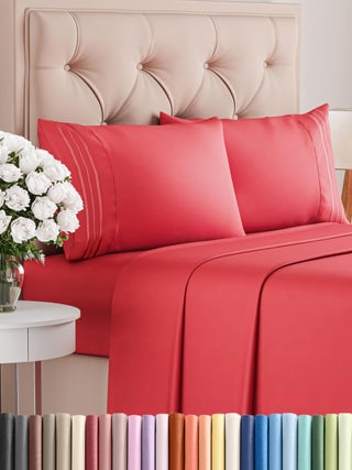 Twin XL 4 Piece Sheet Set  Comfy Breathable  Cooling  Ultra Soft Hotel Luxury Bedding Set w 816 Inch Deep Pockets  1 Flat  1 Fitted Sheet  2 Pillowcases  Cozy Wrinkle Free  Easy Care  Red - pzsku/Z67B095492E5D584B396BZ/45/1749490658/e9b82a7a-a5a8-4159-b8e5-a8c2092ab18e