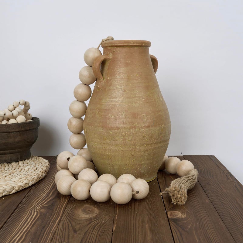 Omishe 76"" Long Large Wood Bead Garland With 1.6"" Diameter Wooden Beads And Tassels Rustic Farmhouse Country Wood Beads Garland For Home Tiered Tray Decor Decorative Beads With Tassels Natural Beige - Image 5