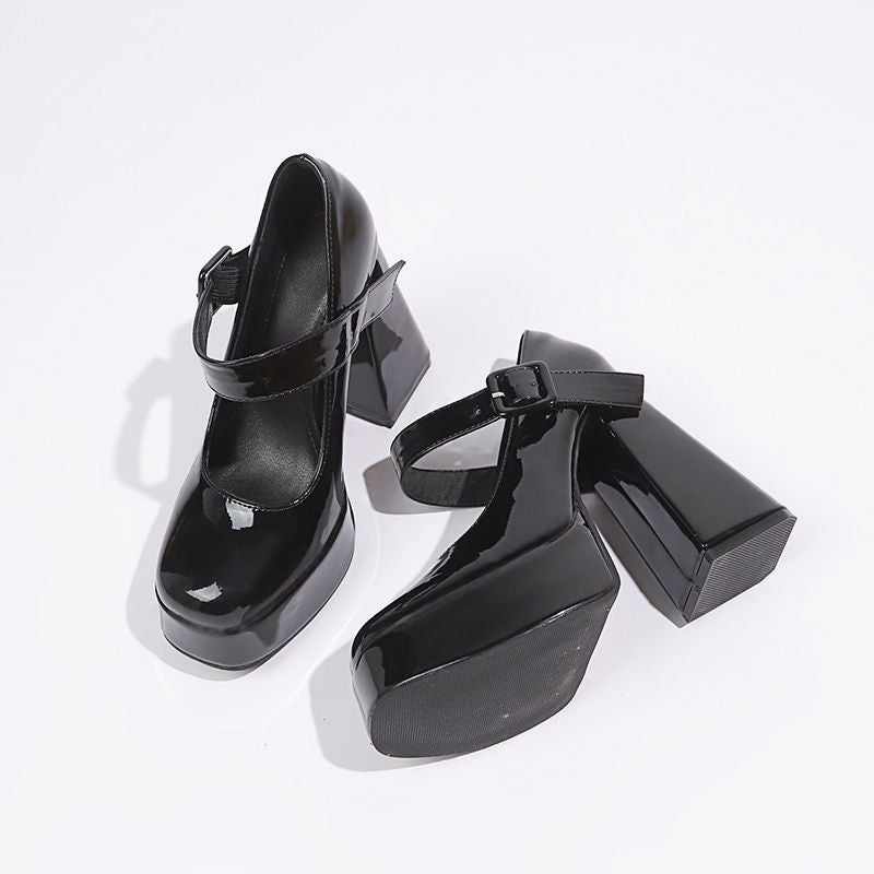 2024 French Mary Jane White Heeled Shoes Black 12cm 