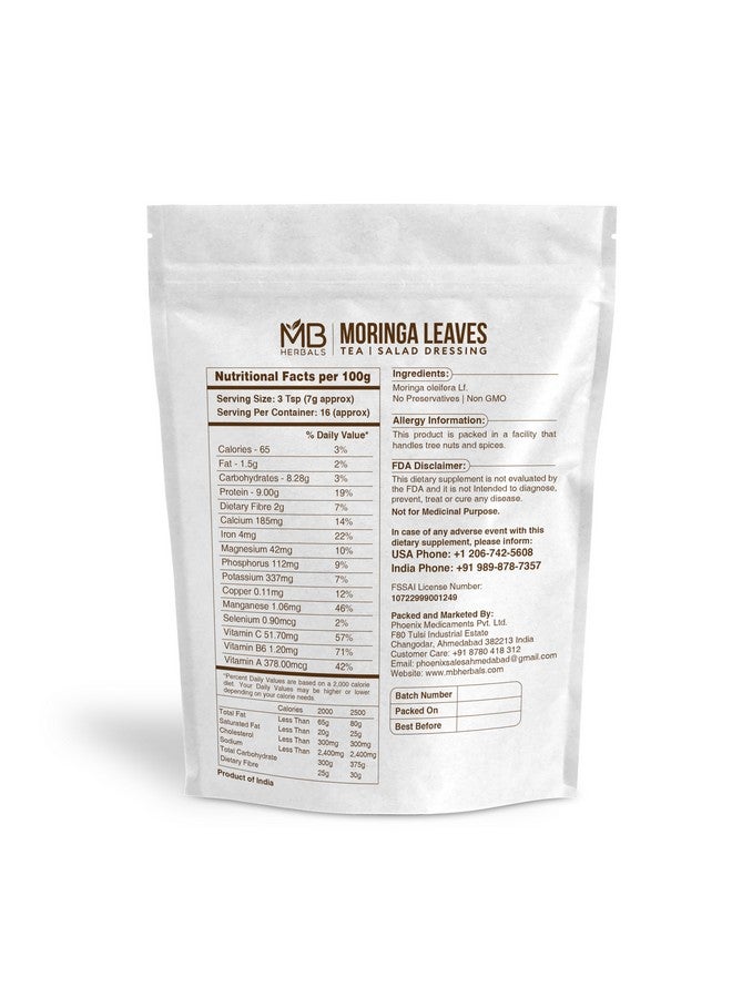MB Herbals MB Herbals Moringa Leaves for Tea and Salad Dressing, (113g), Moringa Oleifera  - Image 2