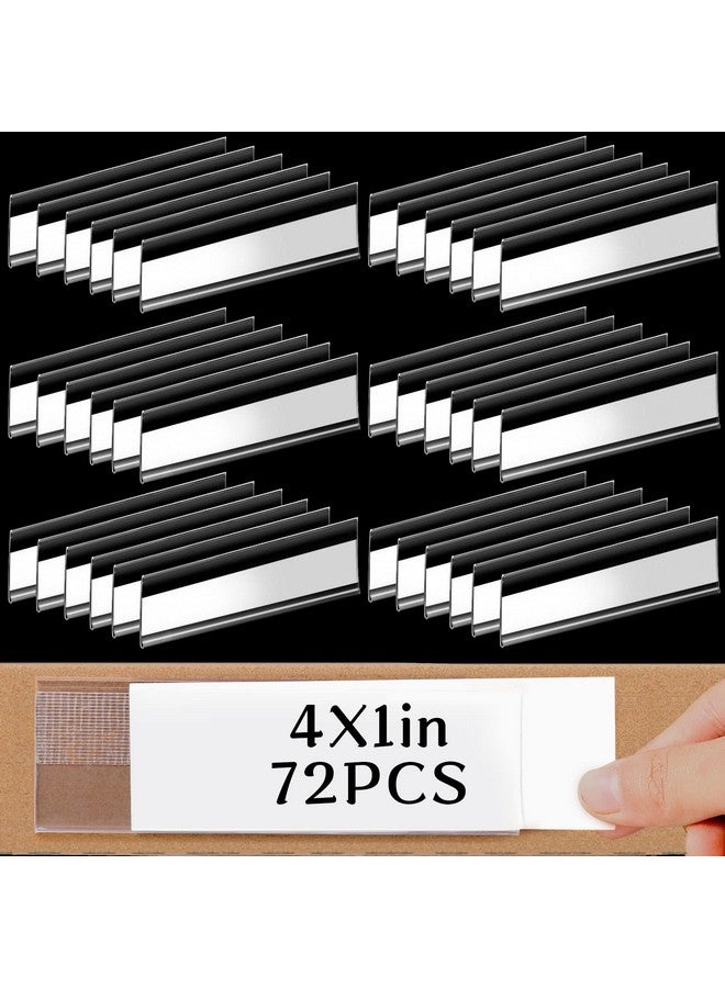 Cindeer 72 Pieces Shelf Tag Label Holders Adhesive Wire Self Label Holder Clear Plastic Shelf Tag Holders Price Tag Holder For Supermarket School Library Bookshelves Mailbox Storage Bins (4 X 1 Inch) - Image 1