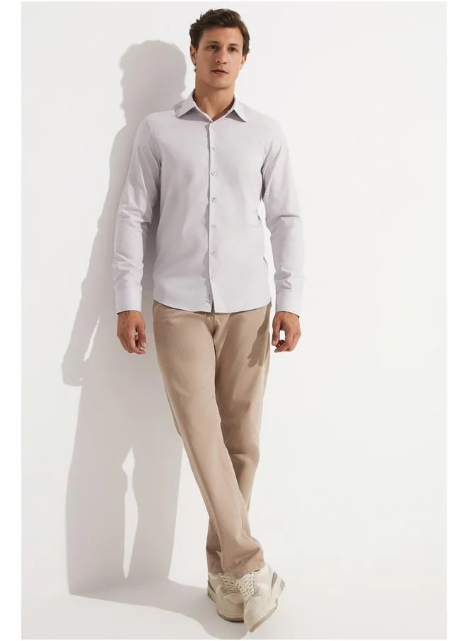 جون June Exclusive Men Slim Fit Long Sleeve Shirt Light Grey