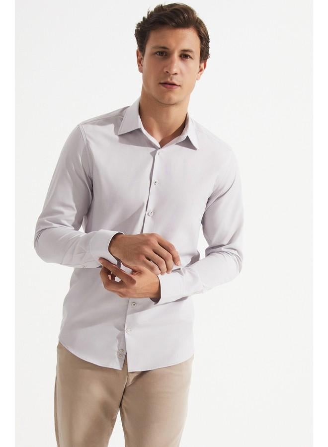 جون قميص رجالي بأكمام طويلة بقصة ضيقة - رمادي فاتح - حصري لشهر يونيو - Image 3