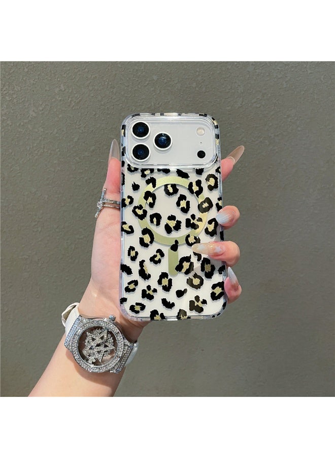 مناسبة ل iphone17 برو ماكس المغناطيسي الشفاف حماية الأكمام ، أسود ليوبارد نمط - Image 1