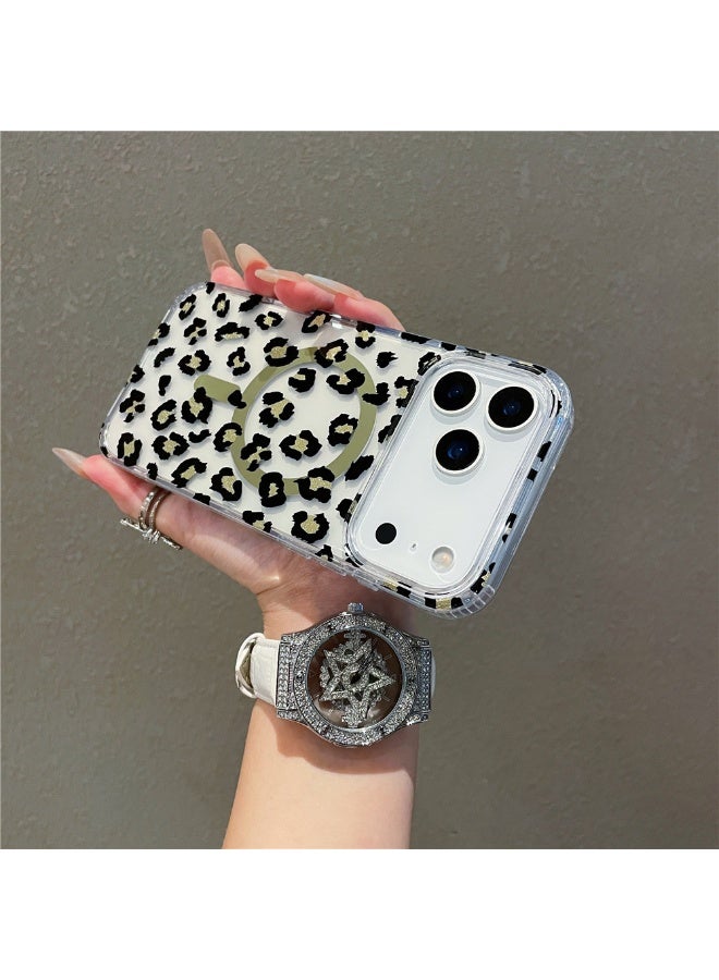 مناسبة ل iphone17 برو ماكس المغناطيسي الشفاف حماية الأكمام ، أسود ليوبارد نمط - Image 3