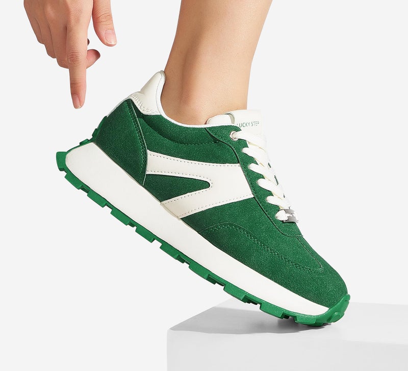 LUCKY STEP Women's Platform Fashion Sneakers Retro Classic Trainers Casual Lace-up Stylish Tennis Running Walking Shoes (Green,10 B(M) US) - Image 2