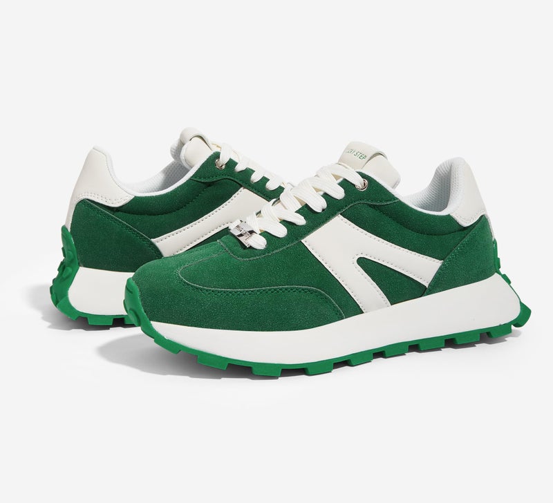 LUCKY STEP Women's Platform Fashion Sneakers Retro Classic Trainers Casual Lace-up Stylish Tennis Running Walking Shoes (Green,10 B(M) US) - Image 4