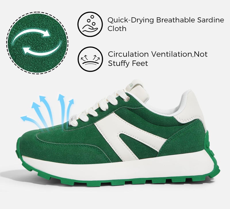 LUCKY STEP Women's Platform Fashion Sneakers Retro Classic Trainers Casual Lace-up Stylish Tennis Running Walking Shoes (Green,10 B(M) US) - Image 3
