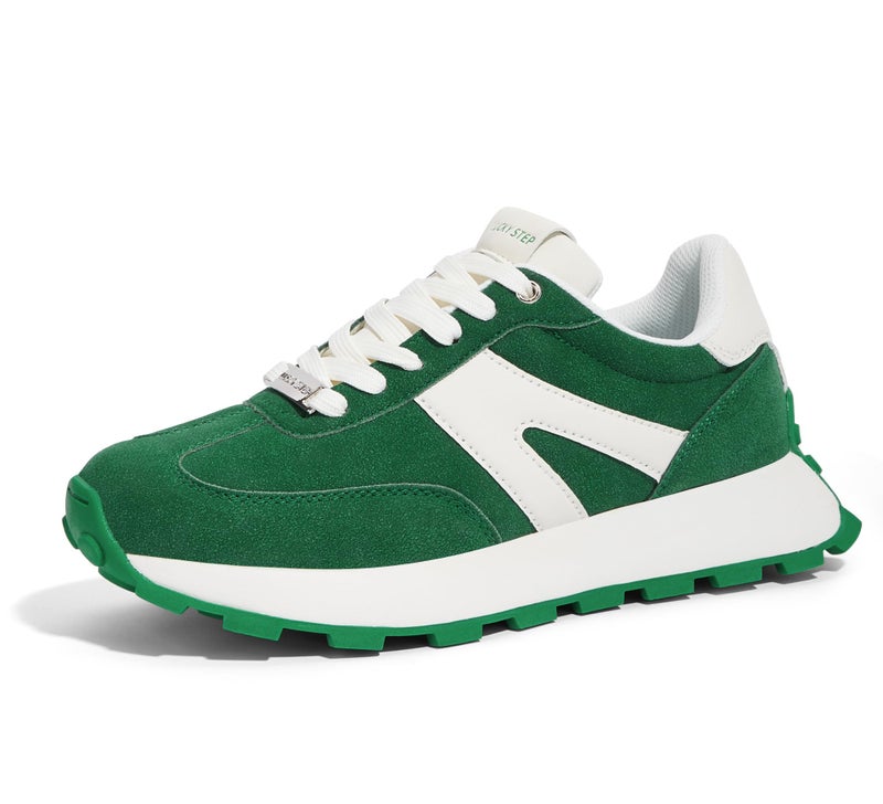 LUCKY STEP Women's Platform Fashion Sneakers Retro Classic Trainers Casual Lace-up Stylish Tennis Running Walking Shoes (Green,10 B(M) US) - Image 1