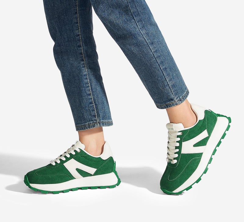 LUCKY STEP Women's Platform Fashion Sneakers Retro Classic Trainers Casual Lace-up Stylish Tennis Running Walking Shoes (Green,10 B(M) US) - Image 5