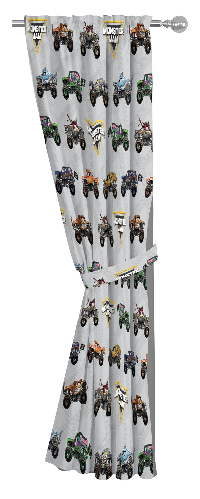 Jay Franco Window Curtains for Kids Bedroom 4-Piece Drape Set with 2 Tiebacks  Grey - Monster Jam  42"" W x 63"" L (Pack of 2) - Image 4