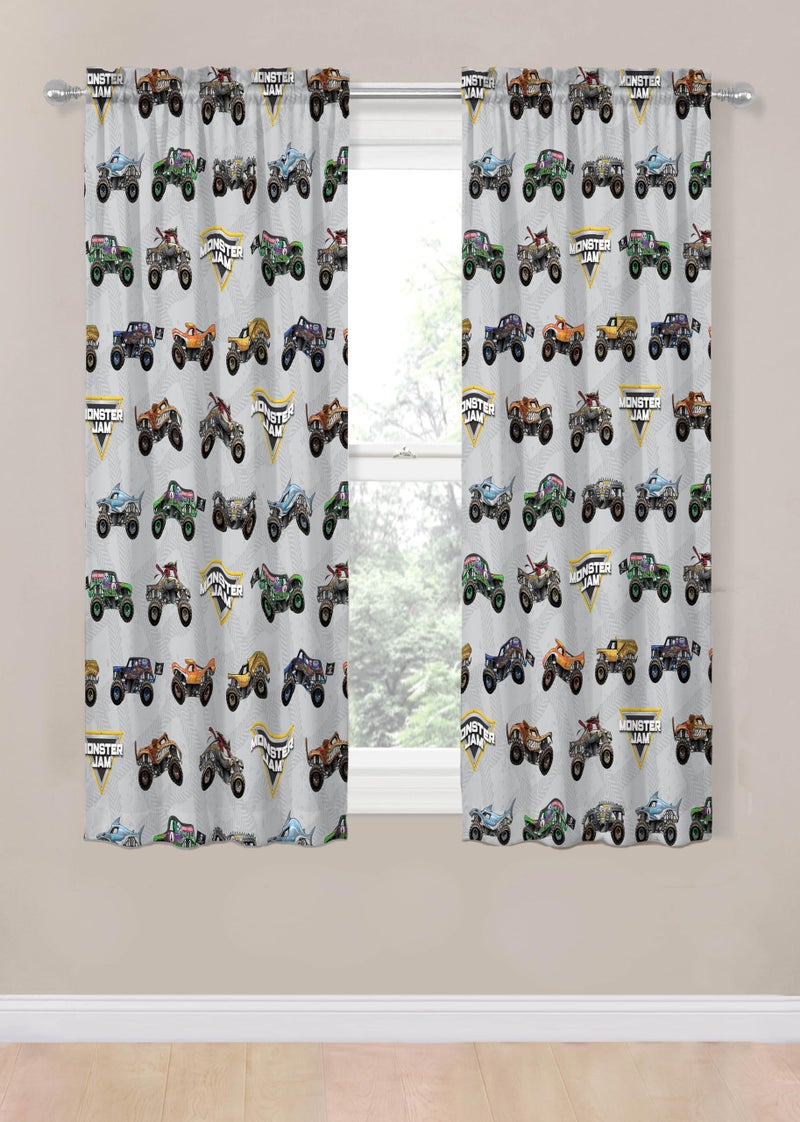 Jay Franco Window Curtains for Kids Bedroom 4-Piece Drape Set with 2 Tiebacks  Grey - Monster Jam  42"" W x 63"" L (Pack of 2) - Image 2