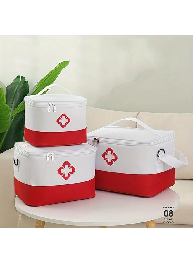 Red And White Portable Large Capacity First Aid Kit Bag Polyester Emergency Medical Organizer For Home Travel Outdoor - Image 3
