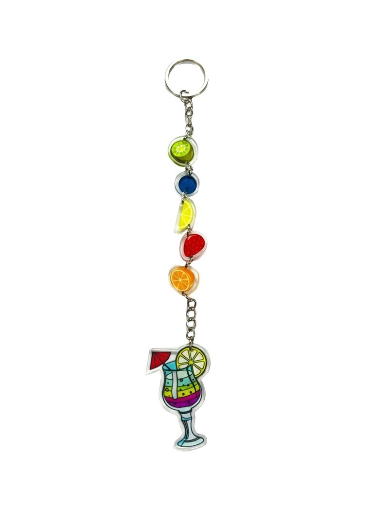 Tropical Fruit Drink Bag Hanging Keychain – Colorful Acrylic Charm Accessory