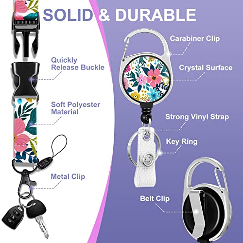 Toykee ID Badge Holder with Lanyard and Retractable Badge Reel Clip, Unique Flowers Pattern Card Name Tag Lanyard Vertical ID Protector Bage Clips for Nurse Nursing Doctor Teacher Student - Image 4