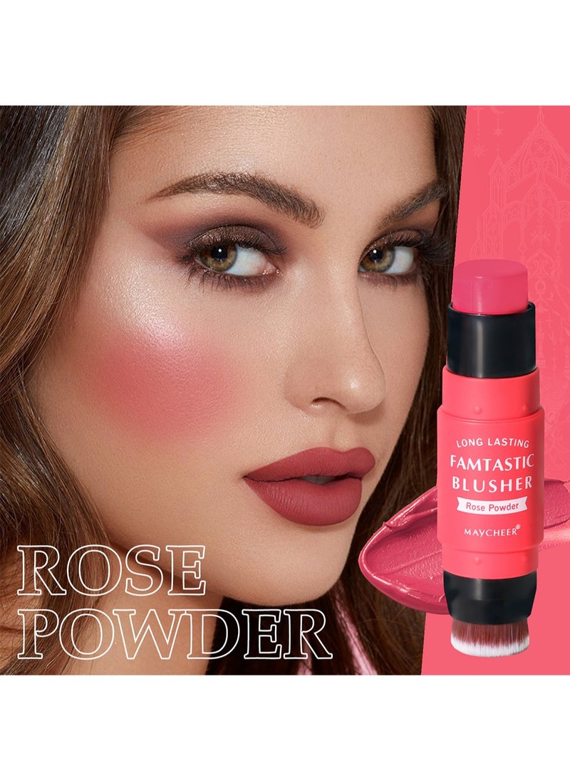 MAYCHEER 2 in 1 Vitality Blush Stick, Fine Flash Cream Blusher with Brush, Waterproof Blush Makeup, Natural Creamy Blush for Cheeks and Lip Tint Eyeshadow  - Image 2