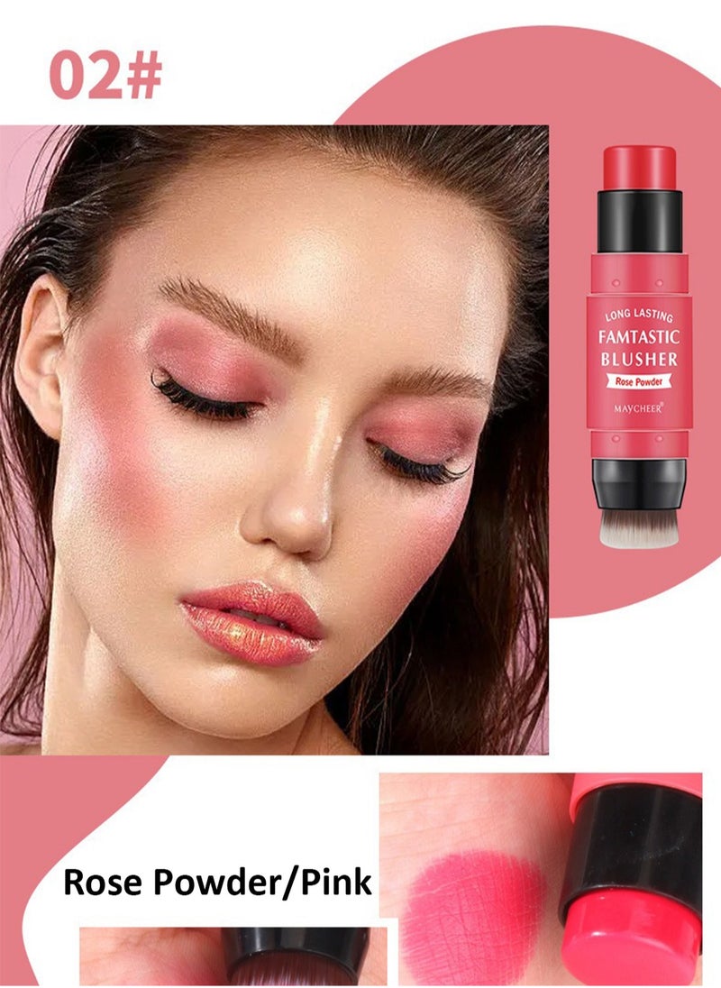 MAYCHEER 2 in 1 Vitality Blush Stick, Fine Flash Cream Blusher with Brush, Waterproof Blush Makeup, Natural Creamy Blush for Cheeks and Lip Tint Eyeshadow  - Image 3