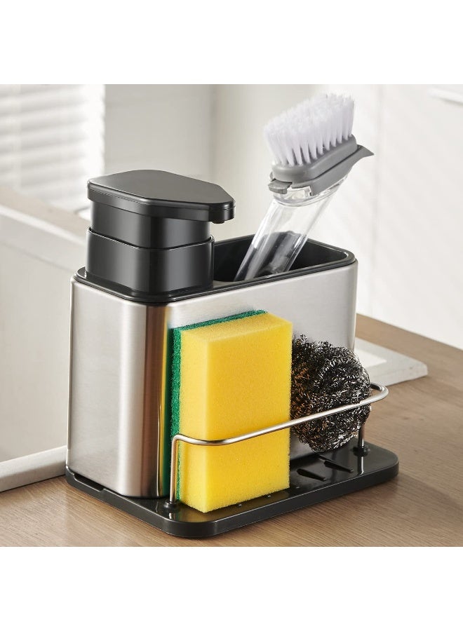 3-in-1 Stainless Steel Kitchen Sink Organizer with Soap Dispenser and Sponge Holder  - Image 1