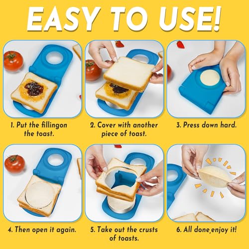 HiYZ Sandwich Cutter and Sealer - Stainless Steel Decruster Sandwich Maker - Peanut Butter and Jelly Crustless Sandwich Bread Pancake Maker Cookie Cutter for Kids Children Boys Girls - Image 5