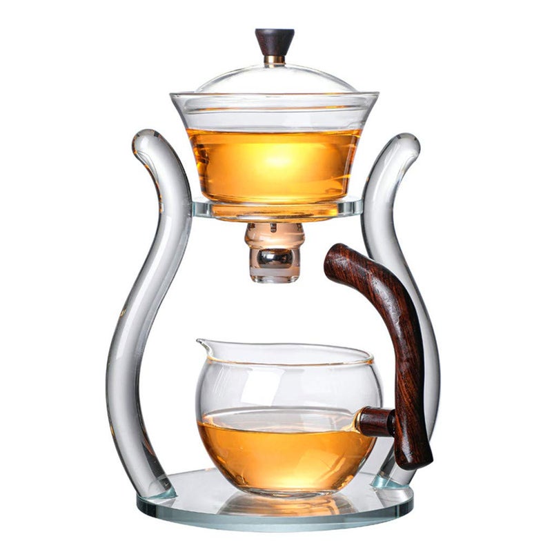 Aoheuo Lazy Kungfu Glass Tea Set Water Diversion Rotating Cover Bowl SemiAutomatic Glass Teapot Suit crystal glass teapot