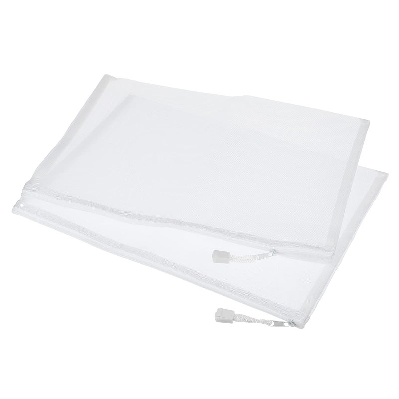 MECCANIXITY Mesh Zipper Bags, A4 Nylon Zip Pouch Pencil Case Storage Pockets for Travel Office Accessories, White Pack of 6, White, A, Travel - Image 1